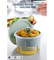 Süzgeçli Zeytinlik - Zeytin, Turşu Saklama Kabı 650ml. (Yeşil)