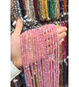 Kedigözü Taşı Pembe Küre Faset Kesim 6mm Dizi