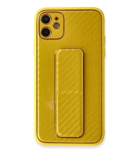 Newface Apple iPhone 12 Kılıf Coco Karbon Standlı Kapak - Sarı