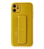 Newface Apple iPhone 12 Kılıf Coco Karbon Standlı Kapak - Sarı