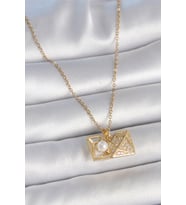316L Çelik Gold Renk Zincir Zirkon Taşlı Açılır İncili Elmas Model Kadın Kolye - TJ-BKO10049