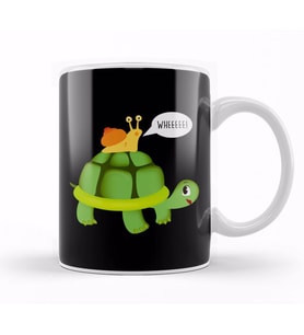Cute Snail Riding on Turtle Yelling Whee Animals Kupa Bardak Porselen