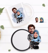 BK Gift Kişiye Özel Sevgililer Karikatürlü Beyaz Kupa ve Ahşap Bardak Altlığı Hediye Seti-59
