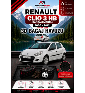 Renault Clio 3 HB (Kancali Model) 2006 - 2012 Araca Özel 3D Bagaj Havuzu
