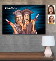 Kişiye Özel Karikatür Baskılı Ahşap Tablo Mezuniyet Kadın Arkadaşlar-1 30x40