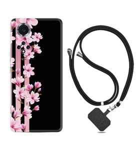 Huawei Nova Y70 Y90 Nova 9 SE  Kılıf Boyun Askılı Silikon Pink Flowers 3 1393