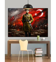 Atatürk Ay Yıldız Bayrak Dekoratif Kanvas - Mdf Ahşap Tablo