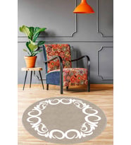 Bej Çerçeveli Kaymaz Tabanlı Yıkanabilir Yuvarlak Halı AR509 - 100 x 100 cm