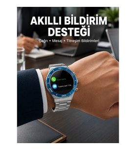 Mey İthalat® Akıllı Saat Çelik Kordonlu Amoled Ekran Android ve İOS Uyumlu Çağrı Cevaplayabilen Yeni