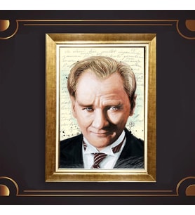 Özel Seri Paspartulu Çerçeveli Atatürk Tablo l362 (Gold)