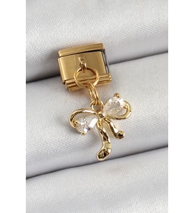 316L Çelik Sallantılı Zirkon Taşlı Fiyonk Model Gold Renk Nomination Charm 5886 - SSSSSS4319-9