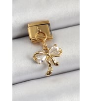 316L Çelik Sallantılı Zirkon Taşlı Fiyonk Model Gold Renk Nomination Charm 5886 - SSSSSS4319-9