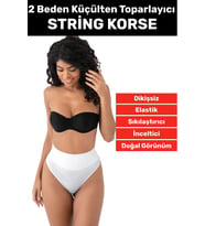 Özel Üretim İz Göstermez Kaymaz 2 Beden İncelten Sıkılaştırıcı Toparlayıcı Dikişsiz String Korse (Beyaz)