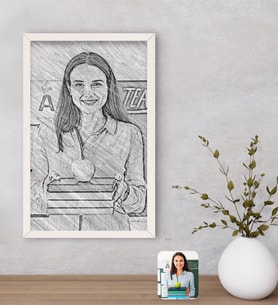 BK Gift Kişiye Özel Kadın Öğretmen Karakalem Tasarımlı Dekoratif Ahşap Beyaz Çerçeveli Tablo-1