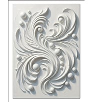 Beyaz Kabartma Barok Çiçek Desen Dekoratif Kanvas - Mdf Ahşap Tablo