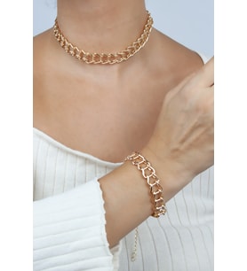 Geçme Zincir Gold Kolye Bileklik Set