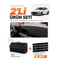 HYUNDAİ ELANTRA (2020-2026) Uyumlu Torpido Örtüsü + Deri Bagaj Çantası + Sticker Seti - Siyah