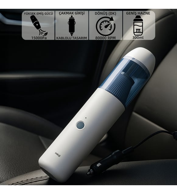 Mioji Mio 3C 15000Pa Araç Süpürgesi - Beyaz