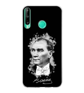 Huawei P40 Lite E Uyumlu Kapak Atatürk Tasarımlı Şeffaf Silikon Kılıf