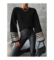 Bisiklet Yaka Salaş Kol Oversize Jakar Desenli Detaylı Siyah Triko Kazak
