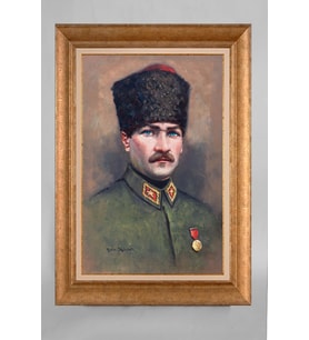Çerçeveli Paspartulu Atatürk Tablo a209 (Gold)