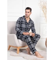 Mecit 2950 Erkek Beyaz Ekoseli Büyük Beden Kışlık Pijama Takımı