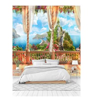 Dreamwall Doğa Ve Deniz Manzaralı Teras Desenli  Sağlıklı Tekstil Duvar Kağıdı (Çok Renkli)