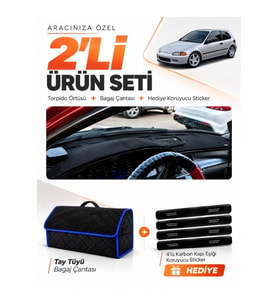 HONDA CİVİC EG-EX-EL (1994-2000) Uyumlu Torpido Örtüsü + Tay Tüyü Bagaj Çantası Seti - Siyah Mavi