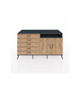 Kronos Konsol 2 Raflı 5 Çekmeceli 2 Kapaklı 176x59x99 Antrasit-Çam