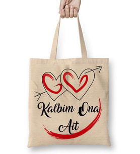 Kalbim Ona Ait Bez Çanta Uzun Saplı