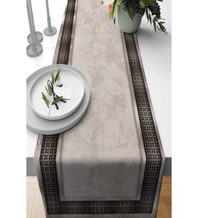 Bej Çerçeveli Desen Premium Masa Örtüsü Runner RNR398
