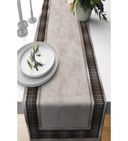 Bej Çerçeveli Desen Premium Masa Örtüsü Runner RNR398
