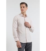 Koyu Bej Sert Yaka Uzun Kol Cepsiz Slim Fit Pamuklu Gömlek 1004255284