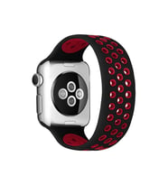 Newface Apple Watch 42mm Ayarlı Delikli Silikon Kordon - Siyah-Kırmızı