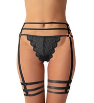 Kadın Jartiyer Görünümlü İpli Tanga String Paçalı Estetik (Siyah)
