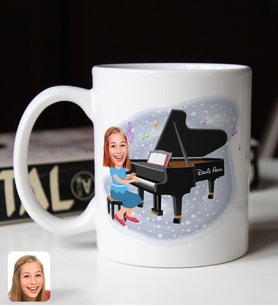 BK Gift Kişiye Özel Müzik Öğretmeni Karikatürlü Beyaz Kupa Bardak-2