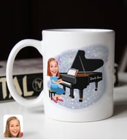 BK Gift Kişiye Özel Müzik Öğretmeni Karikatürlü Beyaz Kupa Bardak-2
