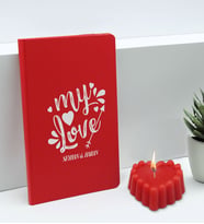 BK Gift Sevgililere Özel İsimli Kırmızı Defter ve Kokulu Kalp Mum Hediye Seti-11, Sevgiliye Hediye, Sevgililer Günü