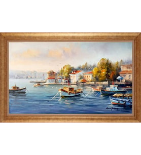 Çerçeveli Paspartulu Manzara Tablo bm1088 (Gold)