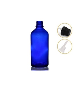 30ml mavi cam içten damlalıklı şişe siyah kapak, 24 adet, damlalıklı şişe, damlatmalı şişe