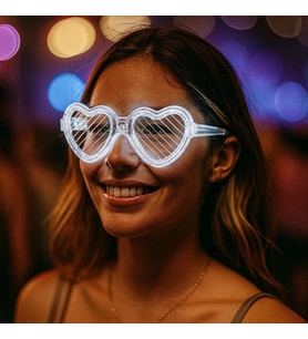 Mey İthalat® Beyaz LED Işıklı Kalp Gözlük – 3 Modlu Parti & Glow Gözlüğü