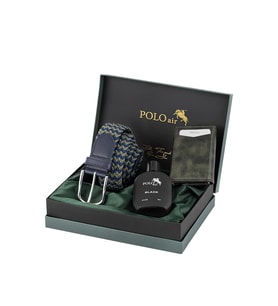 Polo Air Mıknatıslı Otomatik Mekanizmalı Cüzdan Örgü Esnek Kemer Parfüm Erkek Kombin Yeşil Renk PM-07-Y (Yeşil-Lacivert)