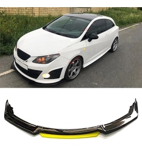 Seat ibiza Mk4 Sarı Renkli Şeritli Dilli Ön Lip 4 Prç Parlak Siyah ABS 2006 - 2010