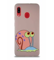 Samsung Galaxy A20 Soft Premier Kapak Salyangoz Gary Tasarımlı Silikon Kılıf - Pudra (Şeffaf)