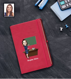 Kişiye Özel Öğretmen Karikatürlü Kırmızı Defter Bayan-18