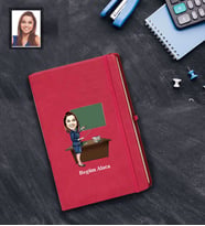 Kişiye Özel Öğretmen Karikatürlü Kırmızı Defter Bayan-18