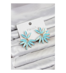Mey İthalat® Buz Mavisi Renk Kristal Taşlı Lotus Model Kadın Küpe
