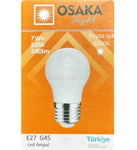 (1 Adet) Osaka 7W (50W) Beyaz Işık E27 Duylu (Kalın Duy) Led Ampul