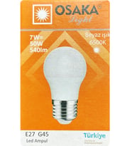 (1 Adet) Osaka 7W (50W) Beyaz Işık E27 Duylu (Kalın Duy) Led Ampul