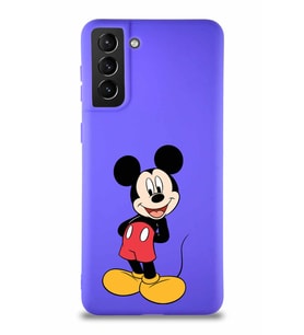 Samsung Galaxy S21 Plus Soft Premier Kapak Mickey Mouse-B Tasarımlı Silikon Kılıf - Mor (Şeffaf)